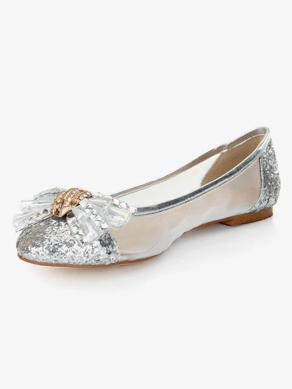 Women's Silver Suede Closed Toe/Flats with Sequin/Crystal/Others #UKM03030247