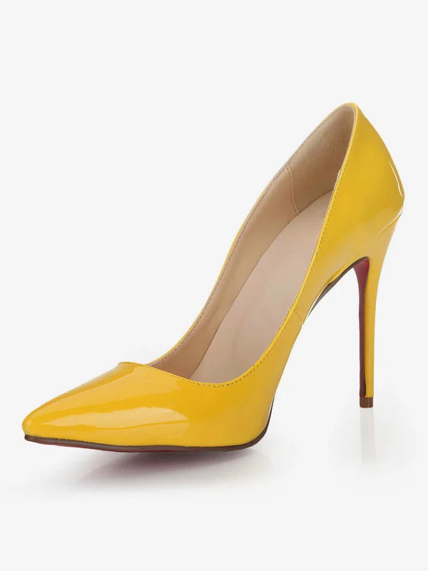 Women's Yellow Patent Leather Pumps/Closed Toe #UKM03030248