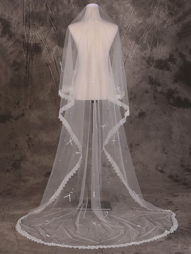 One-tier Ivory Cathedral Bridal Veils with Beading/Applique #UKM03010067