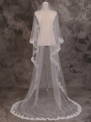 One-tier Ivory Cathedral Bridal Veils with Beading/Applique #UKM03010074