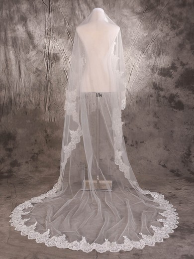 One-tier Ivory Cathedral Bridal Veils with Sequin/Applique #UKM03010075