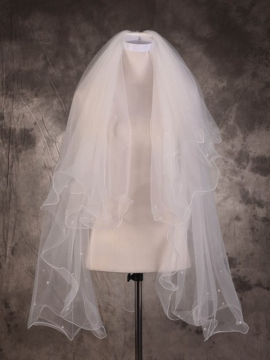 Two-tier Ivory Elbow Bridal Veils with Beading #UKM03010077
