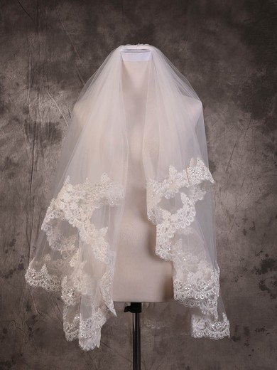 Two-tier Ivory Fingertip Bridal Veils with Sequin/Applique #UKM03010078