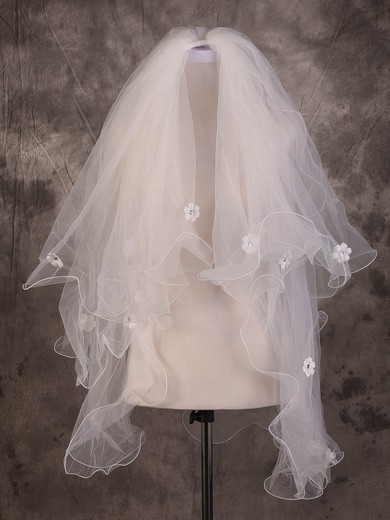 Two-tier Ivory Elbow Bridal Veils with Sequin/Satin Flower #UKM03010082