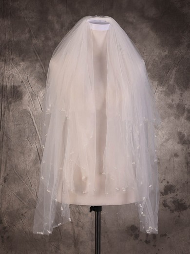 Two-tier Ivory Fingertip Bridal Veils with Faux Pearl #UKM03010083