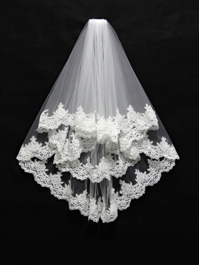 Two-tier White/Ivory Elbow Bridal Veils with Applique #UKM03010089