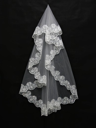 One-tier White/Ivory Waltz Bridal Veils with Applique #UKM03010099