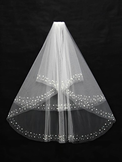 Two-tier White/Ivory Elbow Bridal Veils with Beading/Faux Pearl #UKM03010102