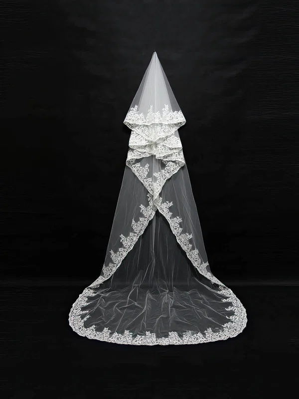 One-tier White/Ivory Cathedral Bridal Veils with Applique #UKM03010106