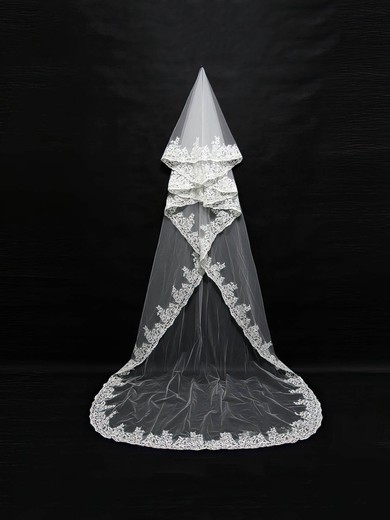 One-tier White/Ivory Cathedral Bridal Veils with Applique #UKM03010106