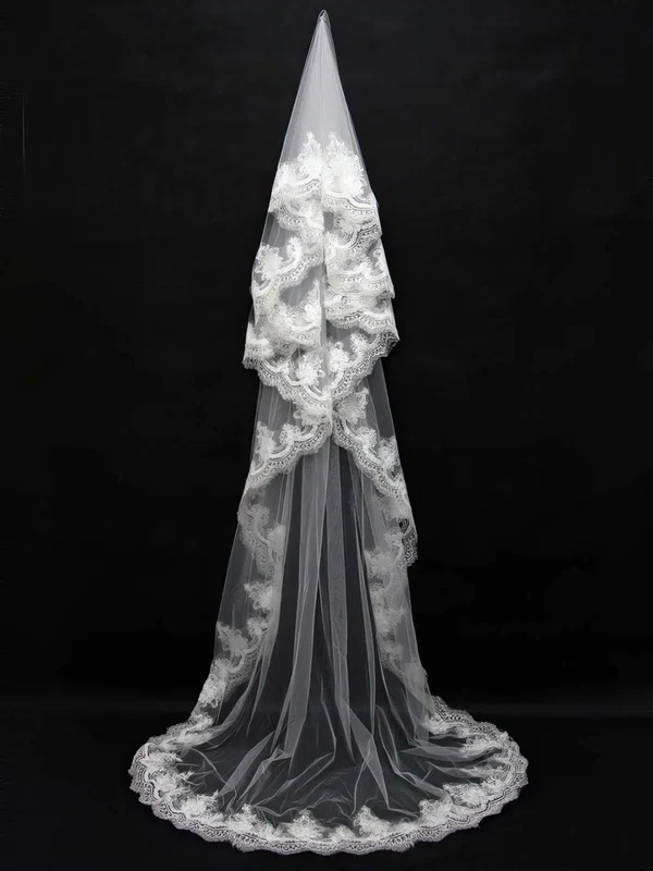 One-tier White/Ivory Chapel Bridal Veils with Sequin #UKM03010107