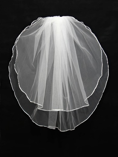 Two-tier White Shoulder Veils with Ribbon #UKM03010115