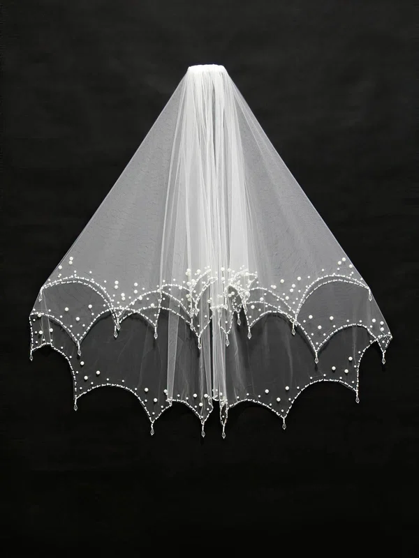 Two-tier Ivory/White Elbow Bridal Veils with Sequin/Faux Pearl #UKM03010118