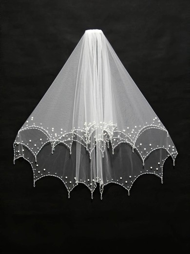 Two-tier Ivory/White Elbow Bridal Veils with Sequin/Faux Pearl #UKM03010118