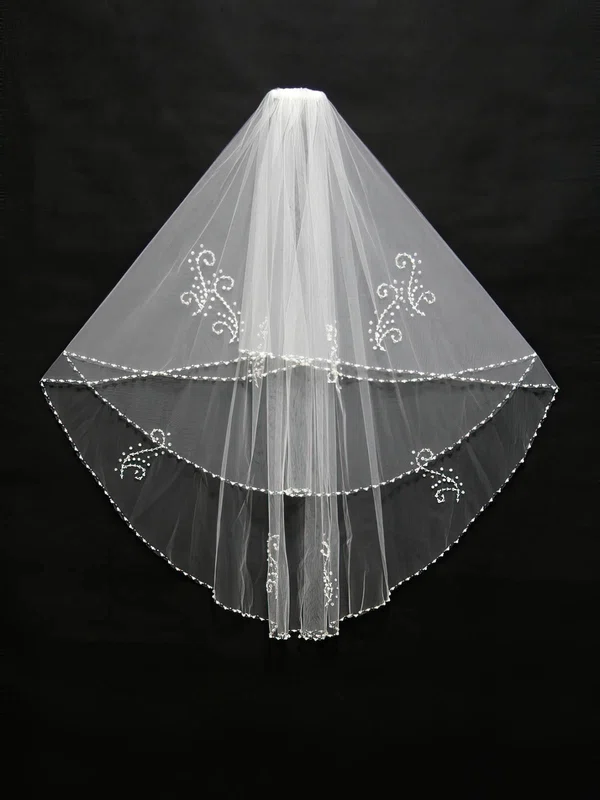 Two-tier White/Ivory Elbow Bridal Veils with Beading/Sequin #UKM03010119