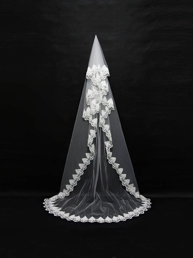 One-tier White/Ivory Chapel Bridal Veils with Beading #UKM03010120