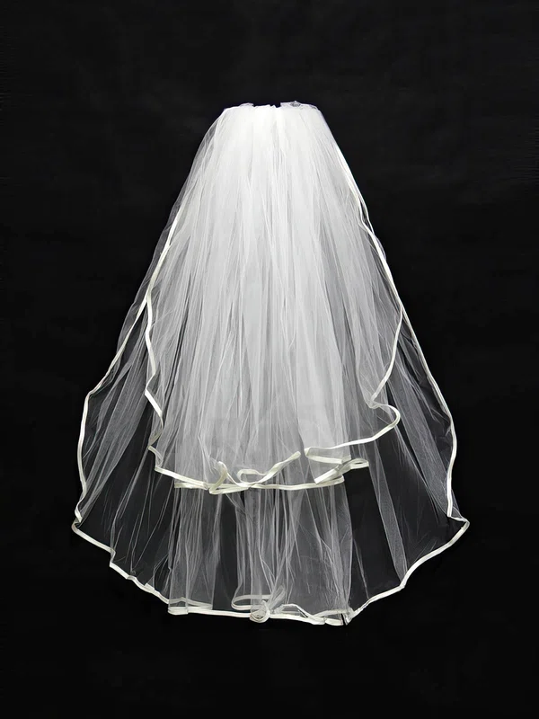 Two-tier White/Ivory Elbow Bridal Veils with Ribbon #UKM03010122