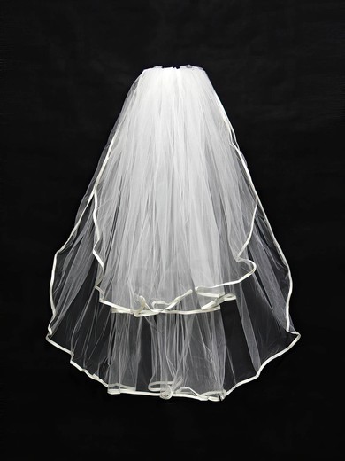 Two-tier White/Ivory Elbow Bridal Veils with Ribbon #UKM03010122