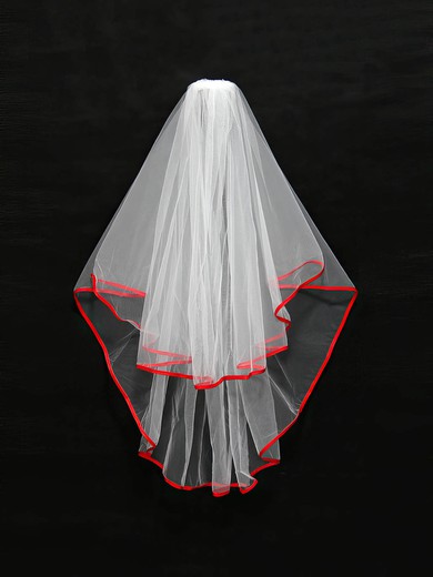 Two-tier White Elbow Bridal Veils with Ribbon #UKM03010123