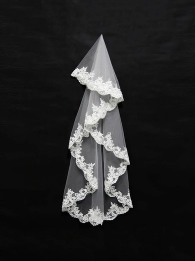 One-tier Ivory/White Elbow Bridal Veils with Applique #UKM03010125