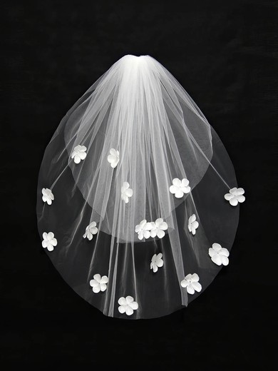 Two-tier Ivory/White Elbow Bridal Veils with Satin Flower #UKM03010128