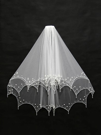 Two-tier White/Ivory Elbow Bridal Veils with Faux Pearl/Beading #UKM03010134