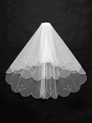 Two-tier White/Ivory Elbow Bridal Veils with Beading/Faux Pearl #UKM03010135