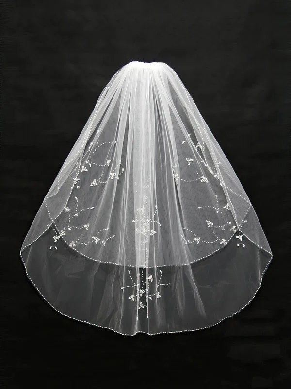 Two-tier White/Ivory Elbow Bridal Veils with Beading/Sequin #UKM03010138