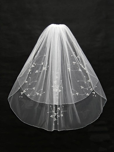 Two-tier White/Ivory Elbow Bridal Veils with Beading/Sequin #UKM03010138
