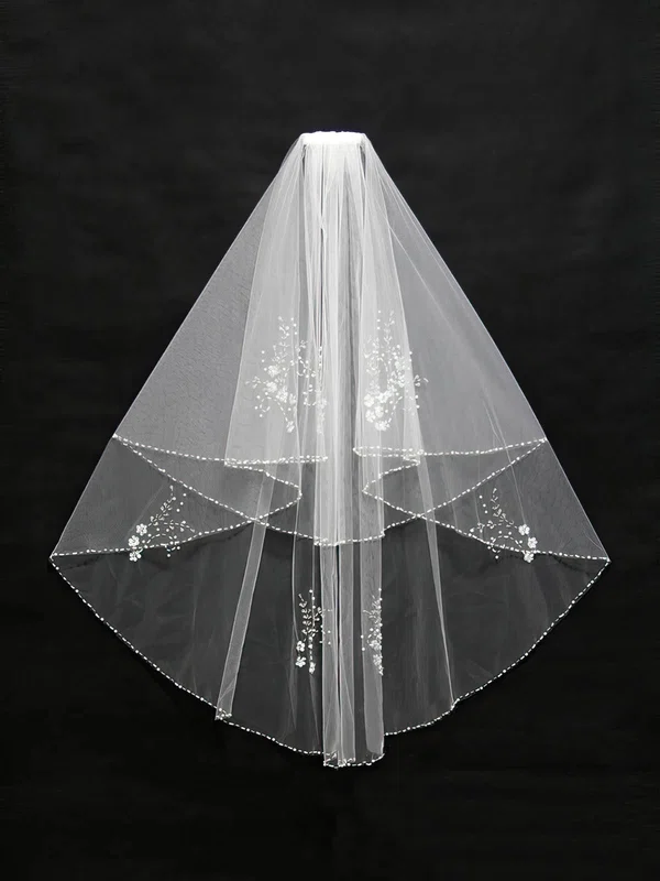 Two-tier Ivory/White Elbow Bridal Veils with Beading/Sequin #UKM03010139
