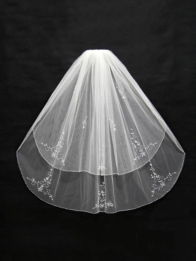 Two-tier White/Ivory Elbow Bridal Veils with Sequin/Beading #UKM03010141