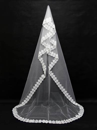 Four-tier White/Ivory Chapel Bridal Veils with Applique #UKM03010144