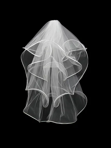 Four-tier White Fingertip Bridal Veils with Bone Binding #UKM03010145