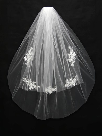 Two-tier White/Ivory Fingertip Bridal Veils with Applique #UKM03010154