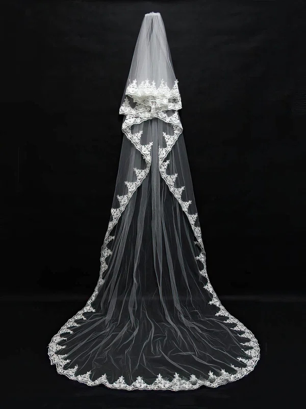 Four-tier White/Ivory Cathedral Bridal Veils with Applique #UKM03010155