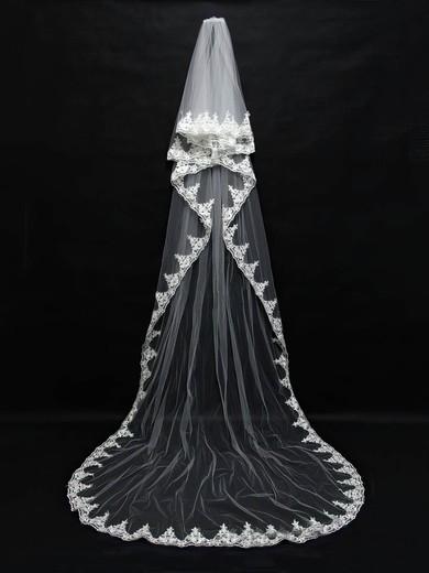 Four-tier White/Ivory Cathedral Bridal Veils with Applique #UKM03010155
