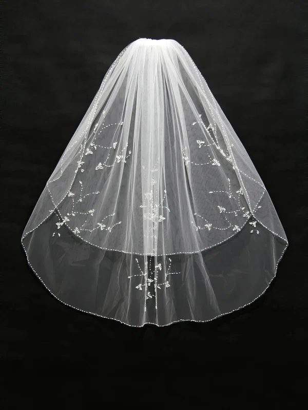 Two-tier White/Ivory Elbow Bridal Veils with Beading/Sequin #UKM03010158