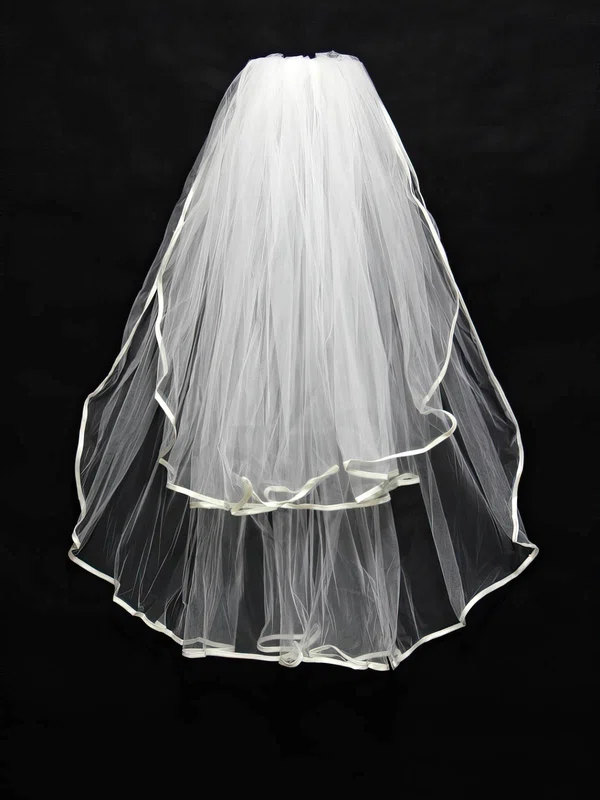 Two-tier White/Ivory Elbow Bridal Veils with Ribbon #UKM03010159