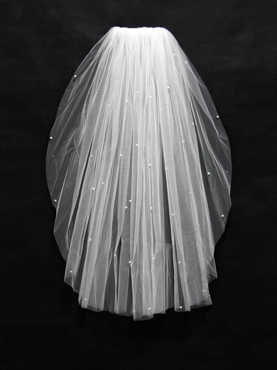 One-tier White/Ivory Elbow Bridal Veils with Faux Pearl #UKM03010162