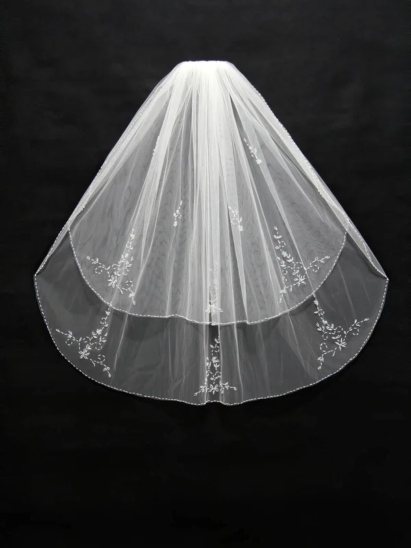 Two-tier White/Ivory Elbow Bridal Veils with Sequin/Beading #UKM03010164