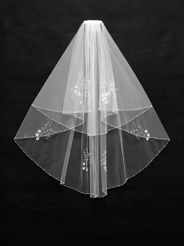 Two-tier White/Ivory Elbow Bridal Veils with Beading/Sequin #UKM03010166