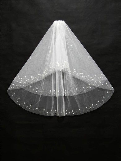 Two-tier White/Ivory Elbow Bridal Veils with Beading/Sequin/Faux Pearl #UKM03010169