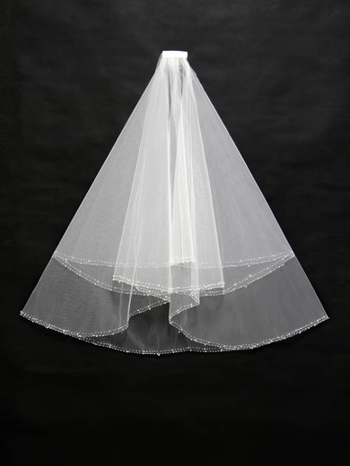 Three-tier White/Ivory Fingertip Bridal Veils with Beading #UKM03010170