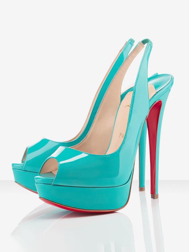 Women's Blue Patent Leather Pumps with Elastic Band #UKM03030285