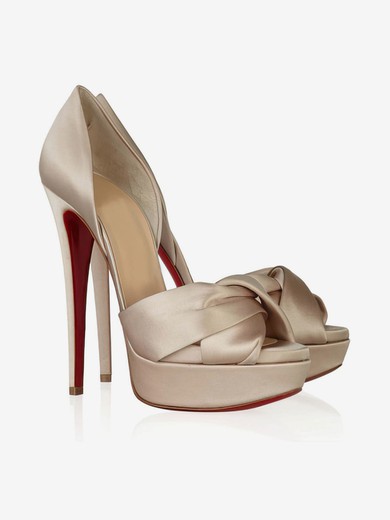 Women's Champagne Satin Pumps with Ruched #UKM03030293