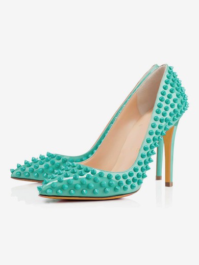 Women's Green Patent Leather Closed Toe with Rivet #UKM03030307