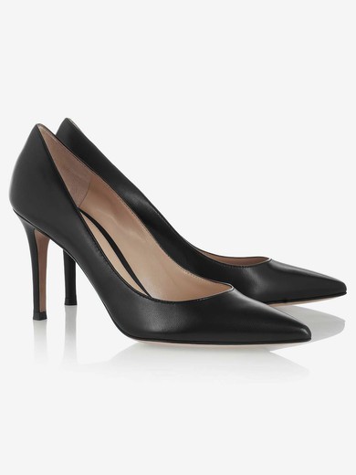 Women's Black Real Leather Pumps #UKM03030320