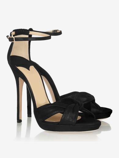 Women's Black Satin Peep Toe with Buckle/Ruched #UKM03030322
