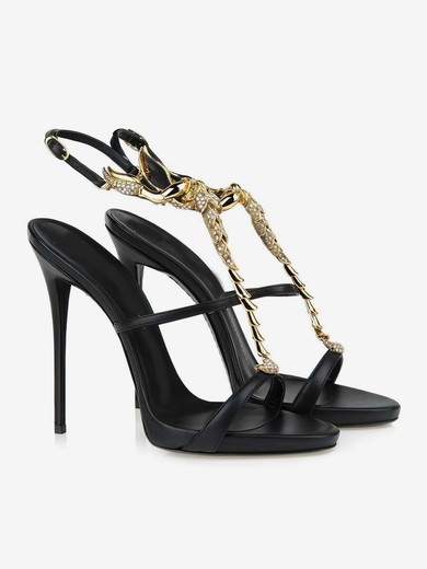Women's Black Real Leather Pumps with Buckle/Crystal #UKM03030327