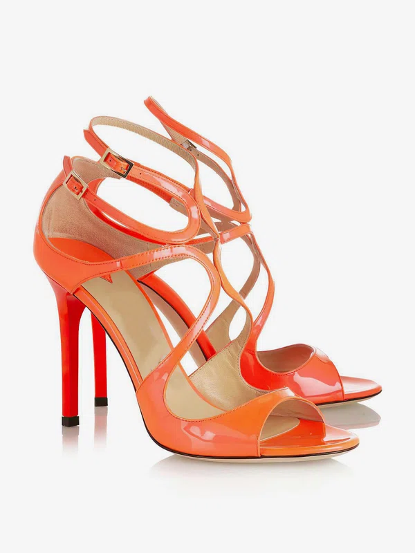 Women's Orange Patent Leather Pumps with Buckle #UKM03030338